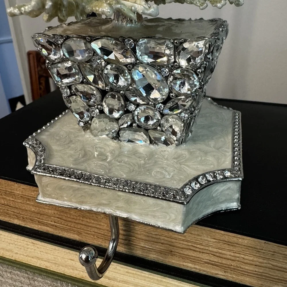 Olivia Riegel‎ Flocked Swarovski Crystal Pewter Christmas Tree Stocking Holder